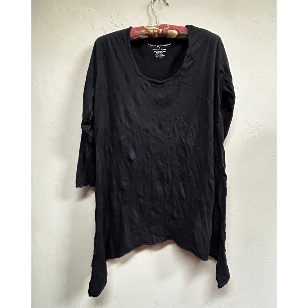 Pleats Collection Scoop Neck Sharkbite Hem Tunic Top Small Black 3/4 Sleeve
